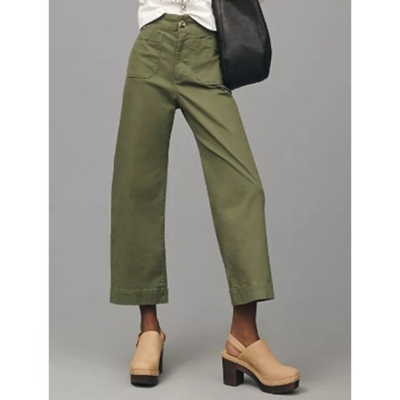 Maeve Pants - Maeve Colette Pants Women's 31 Green Linen Blend Crop Wide Leg Casual Chic